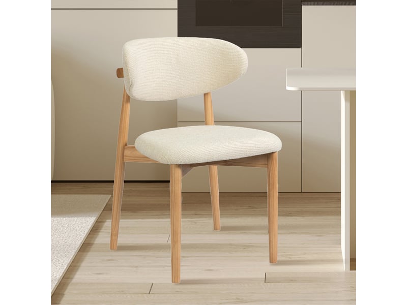  Lot de 2 chaises en tissu bouclette beige pieds en chêne massif clair  - Conforama D
