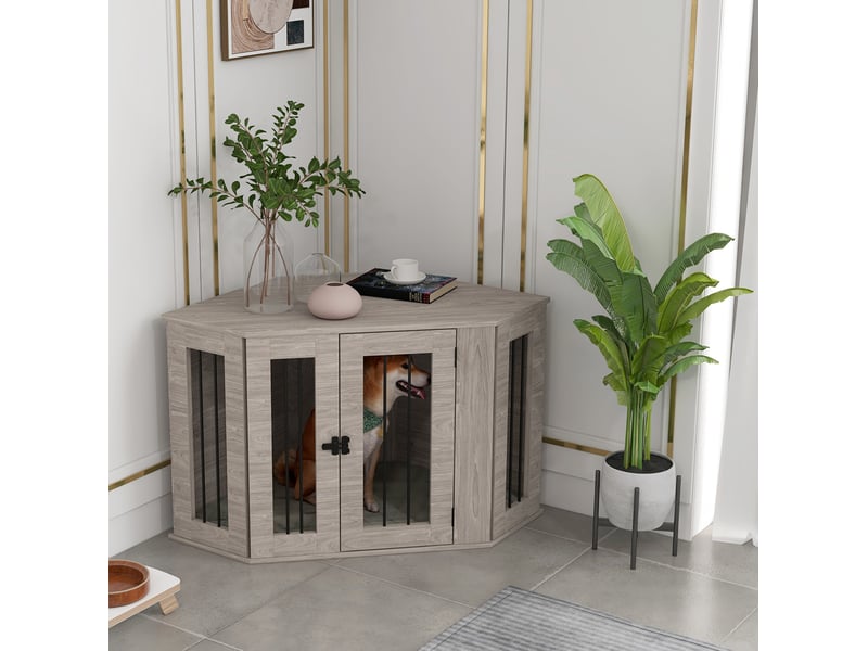  Cage d'intérieur 104x55x63 cm avec verrou et coussin couleur noyer  - Conforama B