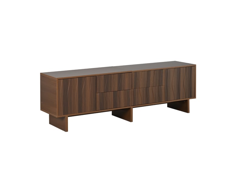Meuble tv couleur noyer, meuble télévision jusqu'à 75 pouces, design ondulé et rangement fermé pour salon contemporain - Conforama A
