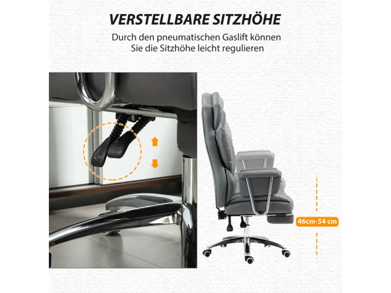  Chaise de bureau ergonomique inclinable avec repose-pieds, rembourrée, réglable, gris foncé, 120 kg  - Conforama C