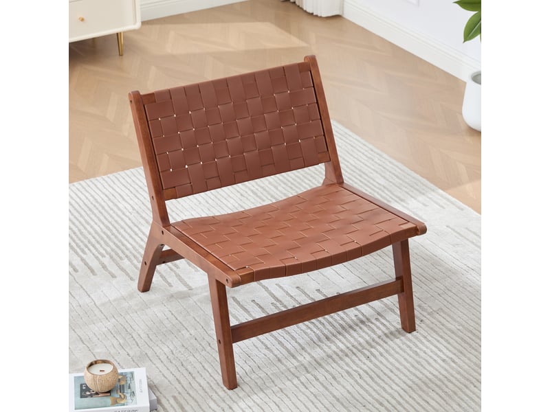 Fauteuil de loisirs marron en pu tressé et bois 71 x 66 x 72 cm - Conforama B