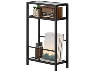 Table d'appoint 3 niveaux en verre trempé, cadre en acier noir – table basse moderne pour salon et chambre