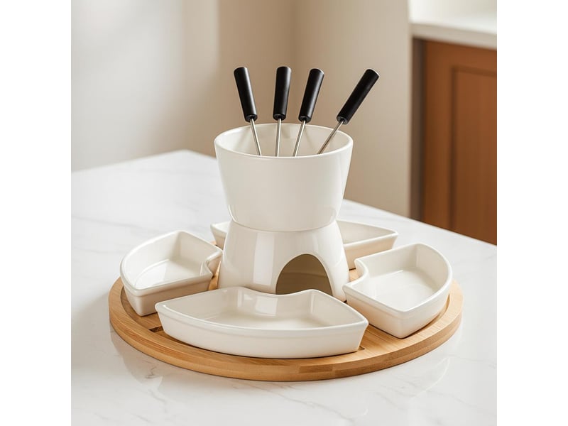  Ensemble de fondue au chocolat avec planche en bambou, 11 pièces  - Conforama C