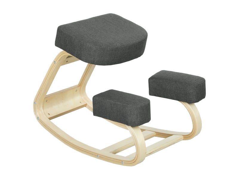  Chaise ergonomique à genoux en bois de bouleau avec coussin, 51 x 69 x 58 cm, grise  - Conforama B
