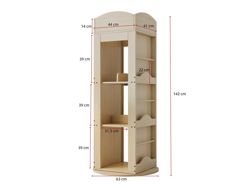  Bibliothèque pivotante 360° avec 4 niveaux et rangements ouverts pour chambre d'enfant en mdf naturel, 63 × 63 × 142 cm  - Conforama E