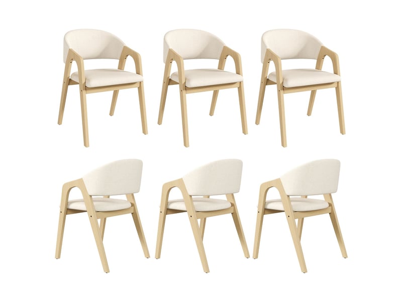  Lot de chaises 2 pièces en bois massif assise confortable tissu respirant revêtement en lin teinte bois naturel et beige style moderne  - Conforama D