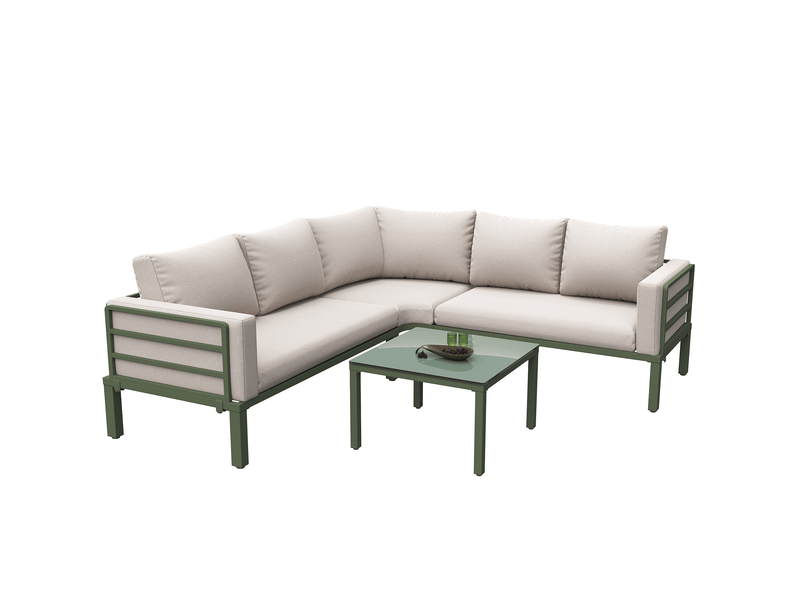  Canapé fauteuil salon extérieur table 4 5 places fer galvanisé verre trempé beige homvra  - Conforama A