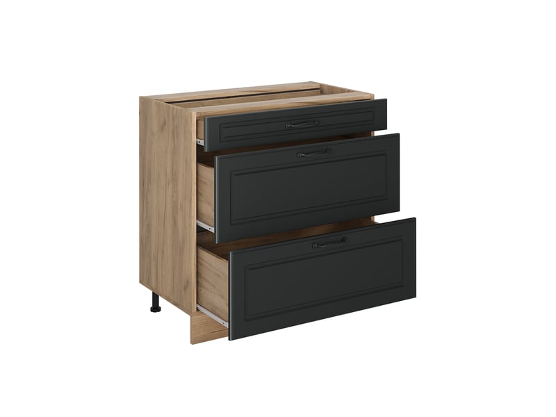  Vicco meuble cuisine, anthracite campagnechêne doré, 80cm avec 3 tiroirs sans plan de travail  - Conforama C