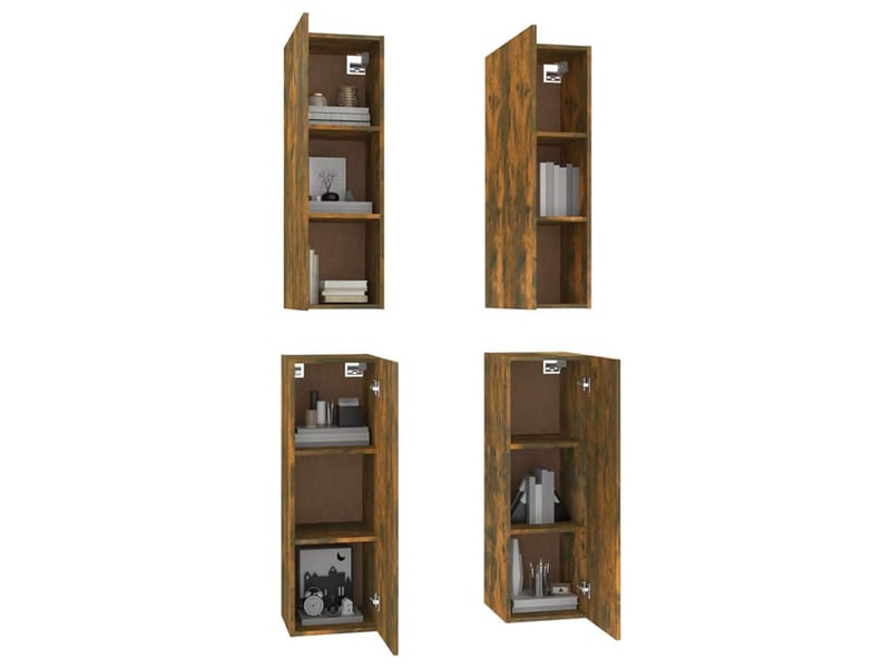  Lot de 4 meuble tv bas salon chêne fumé 30,5x30x90 cm bois d'ingénierie  - Conforama D