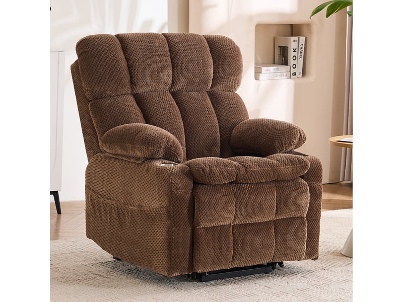 Fauteuil électrique 2 moteurs marron 91x94x107 cm – massage, chauffage lombaire et aide au relevage - Conforama B