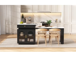 Table extensible avec 1 tiroir, niches ouvertes, led et prises usb pour cuisine et salle à manger, 128 × 71 × 92 cm