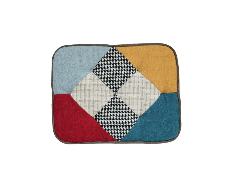  Fauteuil à bascule avec repose-pieds, fauteuil patchwork coloré rembourré, structure en bois et métal pour salon  - Conforama D