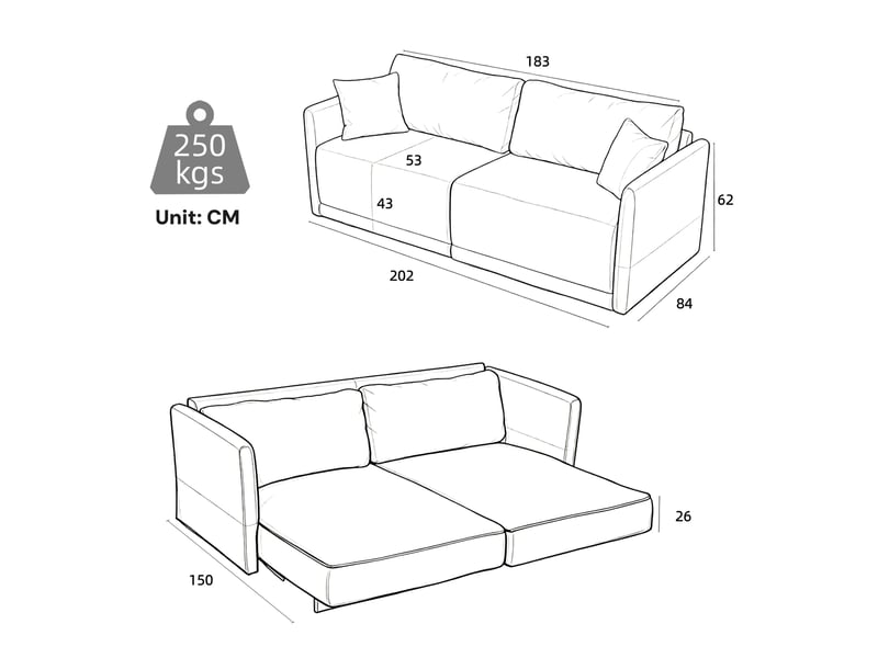  Canapé convertible 2 places avec couchage d'appoint, accoudoirs en bois et pieds métalliques en velours côtelé orange  - Conforama C