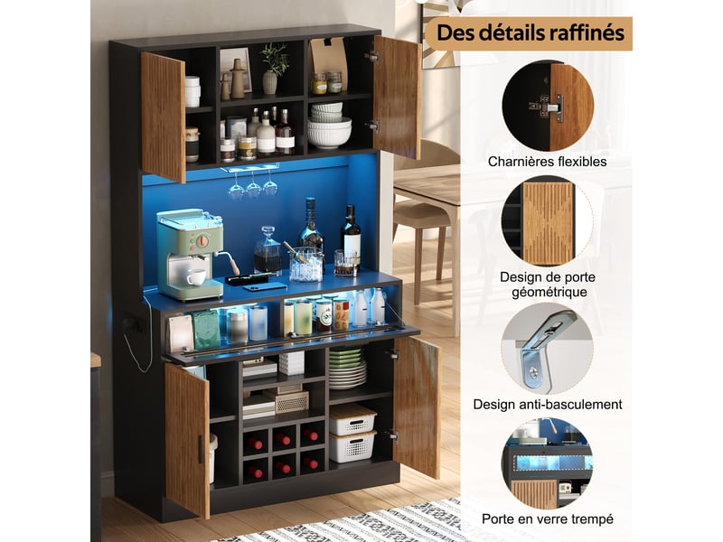  Meuble de cuisine muvano, buffet haut de cuisine avec éclairage led, naturel, 105 × 40 × 180 cm  - Conforama E