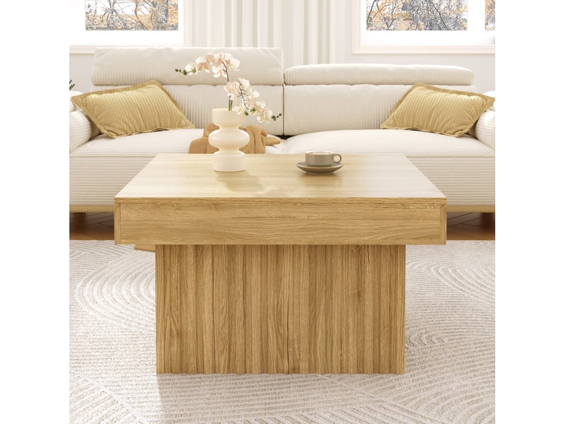 Table basse 79x79x46 cm design minimaliste panneau de particules mdf couleur naturelle  - Conforama C