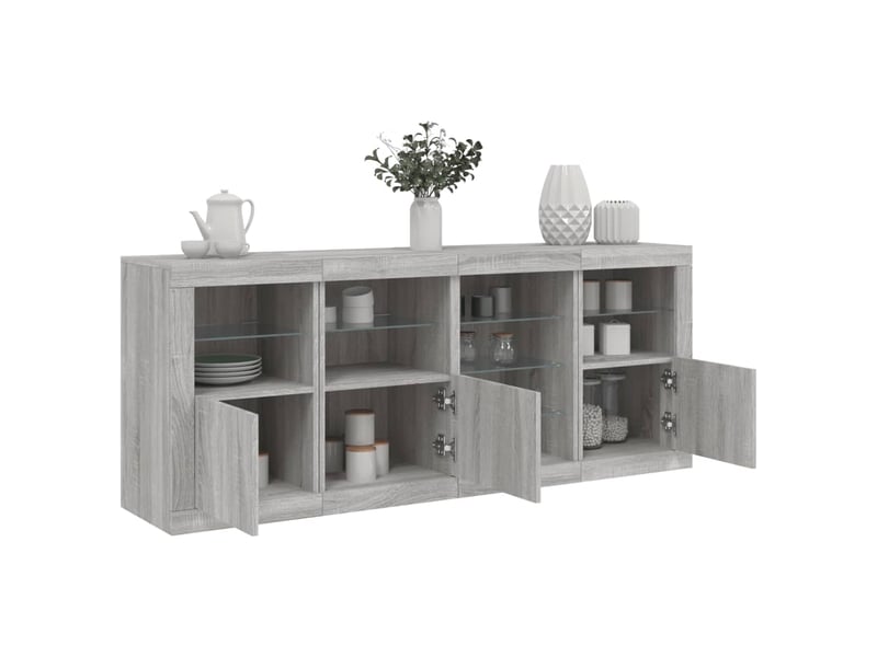  Buffet salon, buffet de rangement avec lumières led sonoma gris 164x37x67 cm  - Conforama B