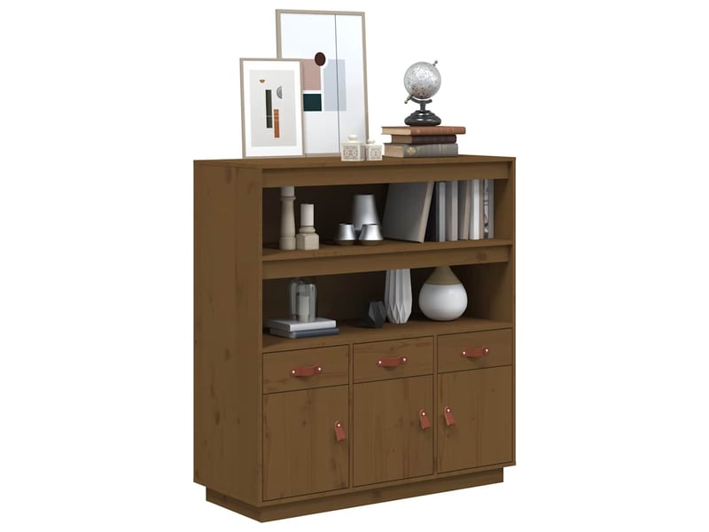  Buffet haut - bahut - meuble de rangement marron miel 100x40x108,5 cm bois massif de pin  - Conforama D