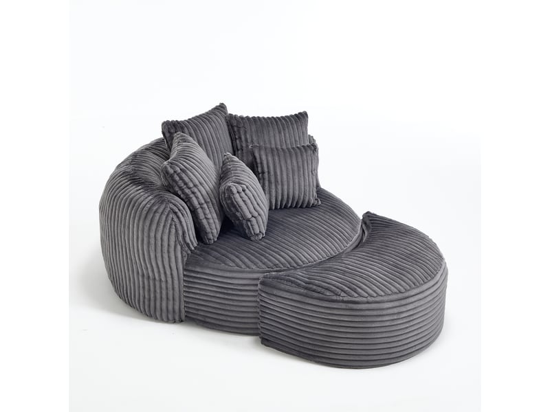 Fauteuil lounge rond oversize en chenille, avec repose-pieds et 5 coussins, sans pieds - Conforama D