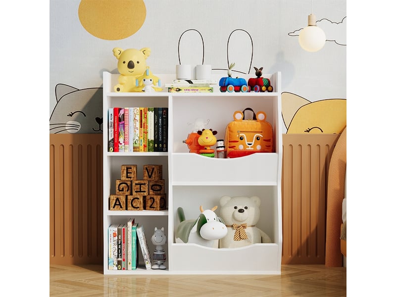  Étagère, armoire, bibliothèque, meuble de rangement pour jouets, livres et journaux, 5 compartiments, style loft  - Conforama C