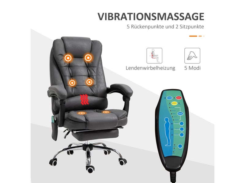 Fauteuil de bureau ergonomique avec fonction massage, 65 x 160 x 104 cm, gris - Conforama E