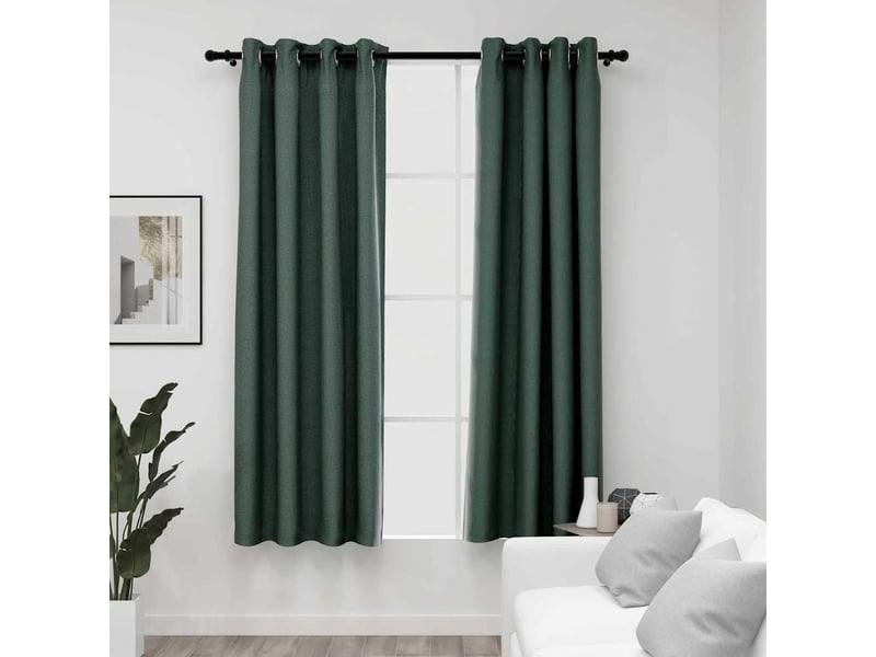  Lot de 2 rideaux occultants, rideaux black-out aspect lin avec œillets vert 140x175cm cf44528  - Conforama B