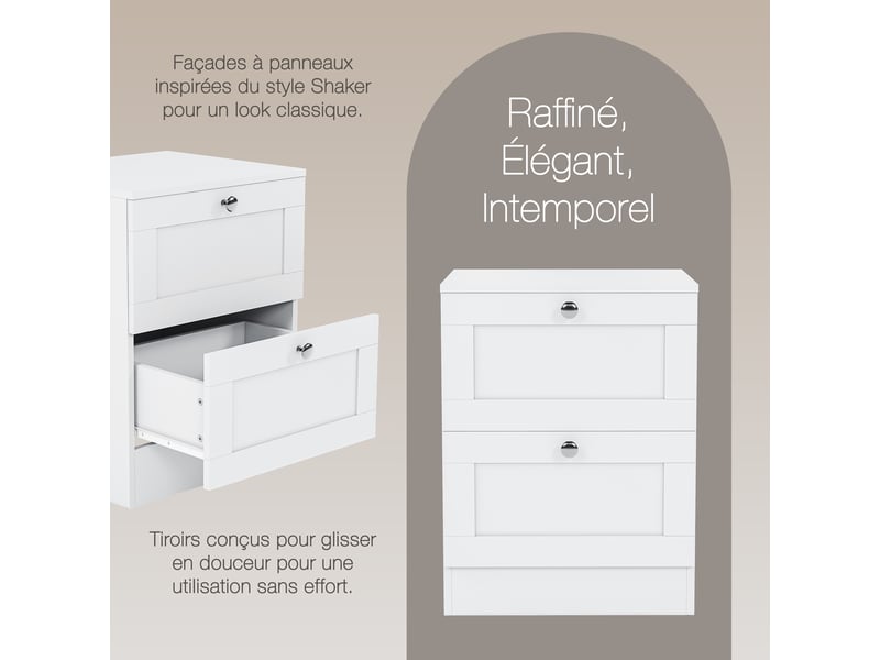  Table de chevet altino 2 tiroirs, commode de nuit, chambre, set de 2, 53x40x36cm, blanc 3332172 - Conforama W