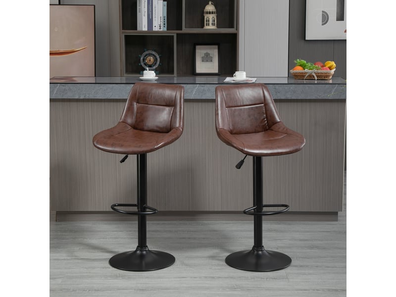  Lot de 2 tabourets de bar vintage réglable pivotant avec repose-pied revêtement synthétique marron effet vieilli  - Conforama D