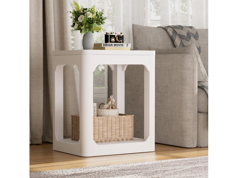 Lot de 2 tables d’appoint blanches 50 x 40 x 60 cm en mdf à double niveau  - Conforama E