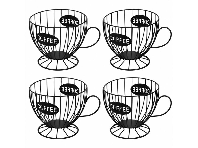  Lot de 4 corbeille porte-capsules de café en métal noir mat forme tasse - longueur 19 x profondeur 15 x hauteur 13 cm  - Conforama A