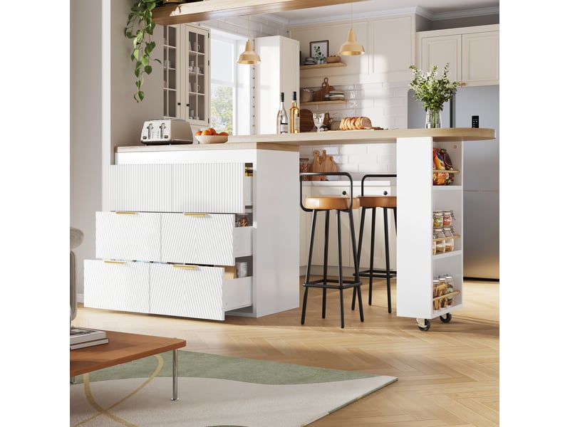 Table de bar modenvie 6 tiroirs pivotante 128-203 cm mdf blanche - Conforama D