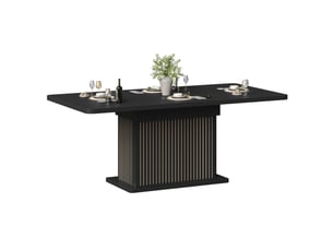 Table à manger extensible 120-160x80 cm avec rangement caché, étagères latérales, façade rainurée verticale, pieds réglables, mdf noir