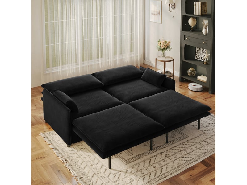 Canapé convertible 3 places avec rangement 206x91x86 cm en chenille noire - Conforama B