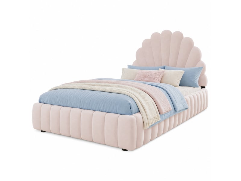  Lit coffre enfant 90x200 cm avec sommier à lattes, velours rose  - Conforama A
