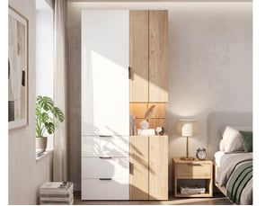 Armoire  avec éclairage led et tiroir à bijoux ,  3 portes, 2 tringle et 4 tiroirs, style moderne,90 x 49 x 200 cm,finition aspect blanc