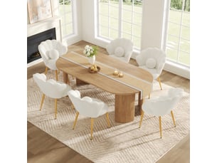 Lot de 6 fauteuils - 60x62.5x83 cm - tissu bouclé - assise rembourrée - dossier coquillage - pieds en métal - moderne - blanc