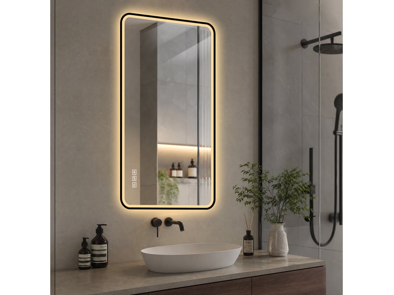  Miroir led salle de bain 100x60 cm – noir – éclairage avantarrière, antibuée et intensité réglable  - Conforama D