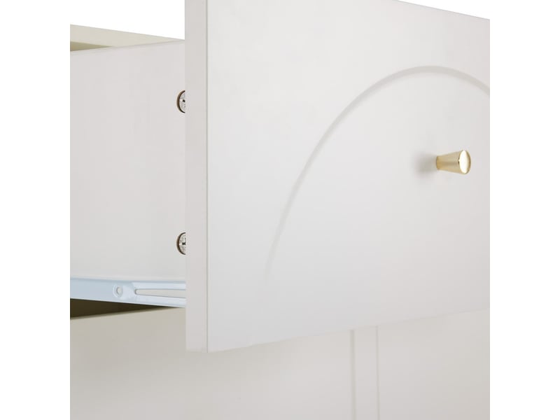  Commode avec 6 tiroirs, avec motif texturé en arches et piètement surélevé, pour séjour et chambre, l120 x h82 x p40 cm, coloris blanc  - Conforama E