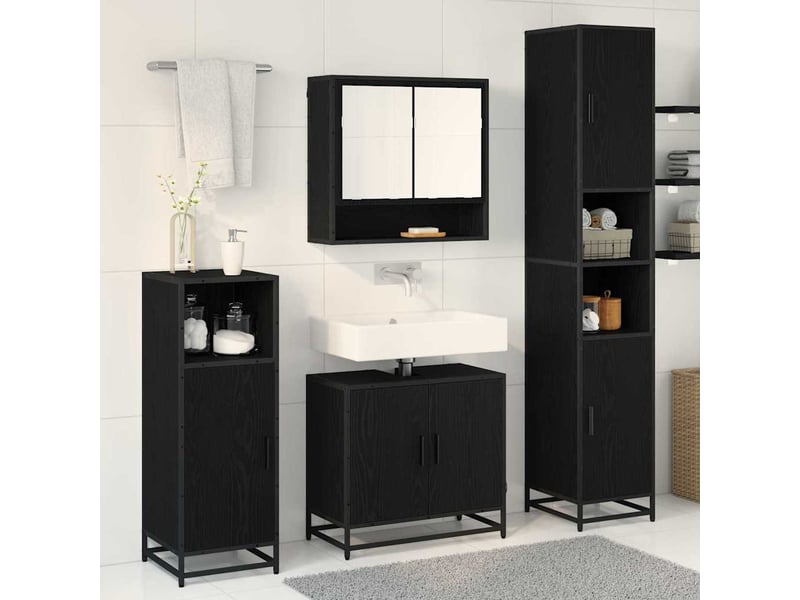  Ensemble de mobilier de salle de bain 3 pièces chêne noir cf64463  - Conforama D