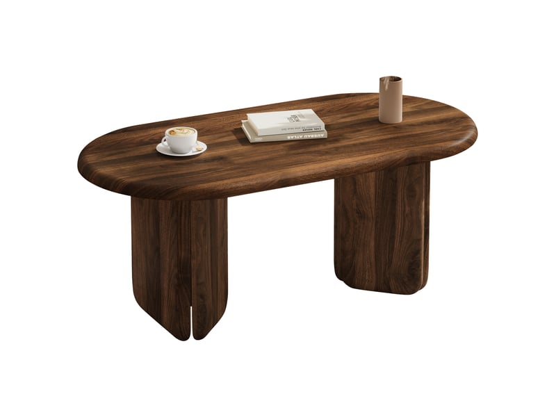 Table basse ovale fixe avec plateau et pieds arrondis, style moderne, pour salon, en mdf, finition noyer, 99 × 50 × 40 cm - Conforama A