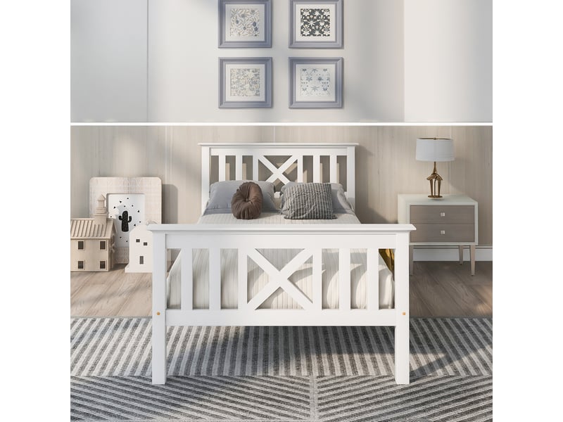 Lit 90x200 cm avec sommier en pin massif blanc chicfurn  - Conforama B
