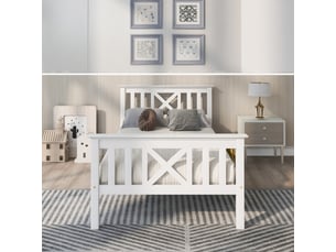 Lit simple 90x200 cm <strong>CHICFURN</strong>  <strong></strong> coloris blanc