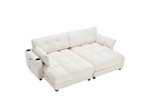 Canapé modulable modenvie 2 places en velours côtelé beige, séparable, 2 coussins, ports usb, 4 porte-gobelets et 4 poches latérales, 224 x 140 x 81 cm