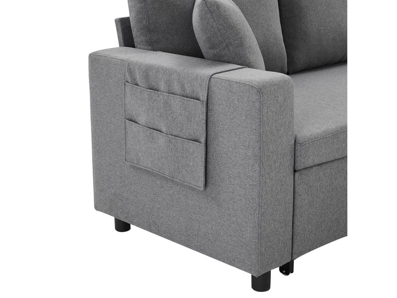  Canapé d'angle convertible,3 places, avec couchage et espace de rangement,lin,219,5×142,5×83 cm,gris  - Conforama E