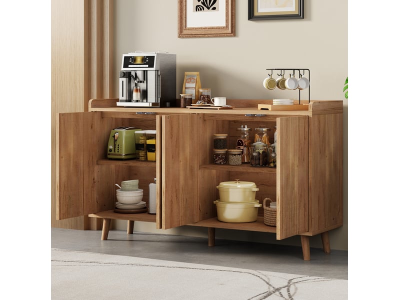  Buffet bas 140x40x84 cm avec 4 portes et étagères réglables, coloris naturel  - Conforama D