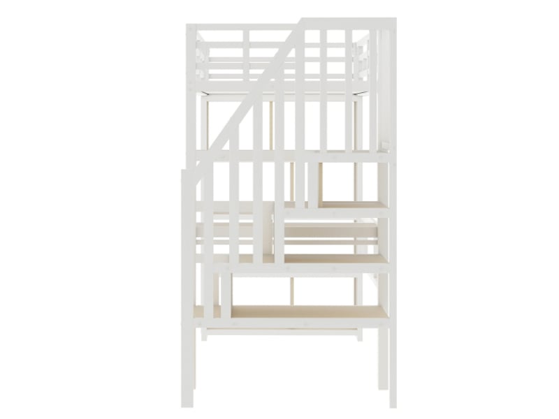 Lit mezzanine 90x200 cm en acier blanc - bureau intégré, étagères, led, escalier avec rangement, sans matelas - Conforama D