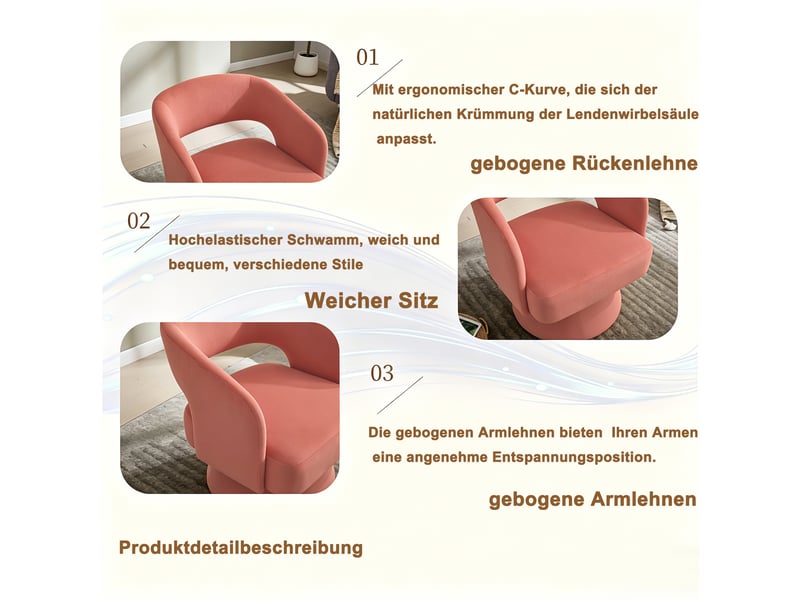  Fauteuil pivotant à 360° avec accoudoirs rose W3499P445841 - Conforama D
