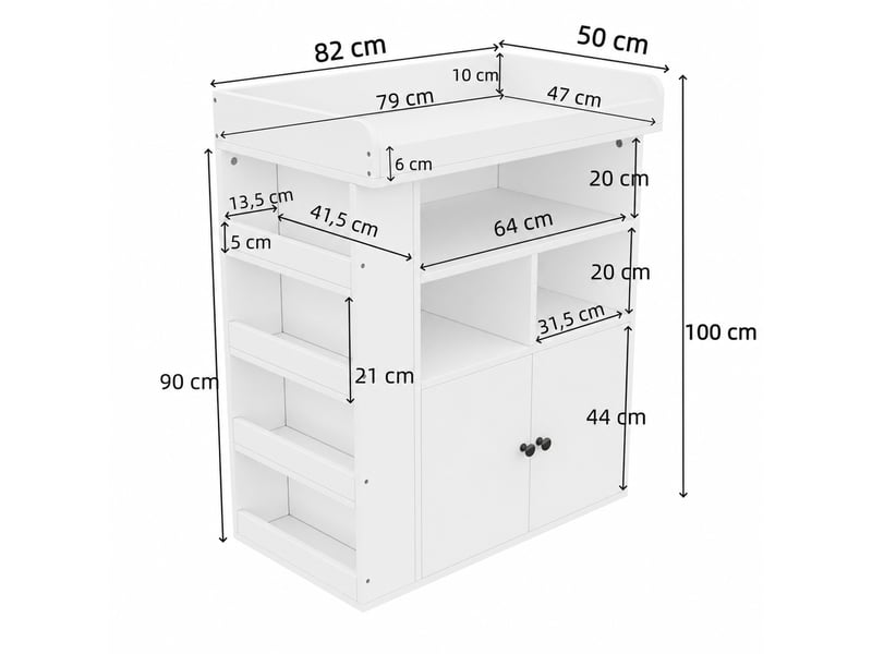  Commode à langer 2 en 1, 82x50x100 cm, meuble à langer avec rangements, mdf, blanc, sans matelas à langer  - Conforama C
