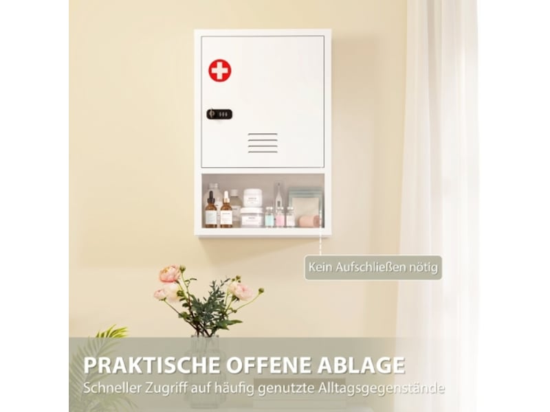  Armoire à pharmacie murale blanche, 3 niveaux, verrouillable par code et clé, rangement sécurisé  - Conforama D
