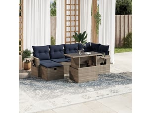 Vidaxl ensemble de canapé de jardin 7 pcs avec coussins gris résine tressée