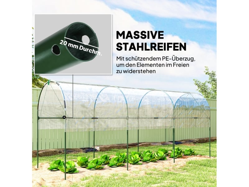  Serre tunnel de jardin 400 x 123 x 171 cm – transparente – bâche renforcée avec 8 piquets de sol  - Conforama E